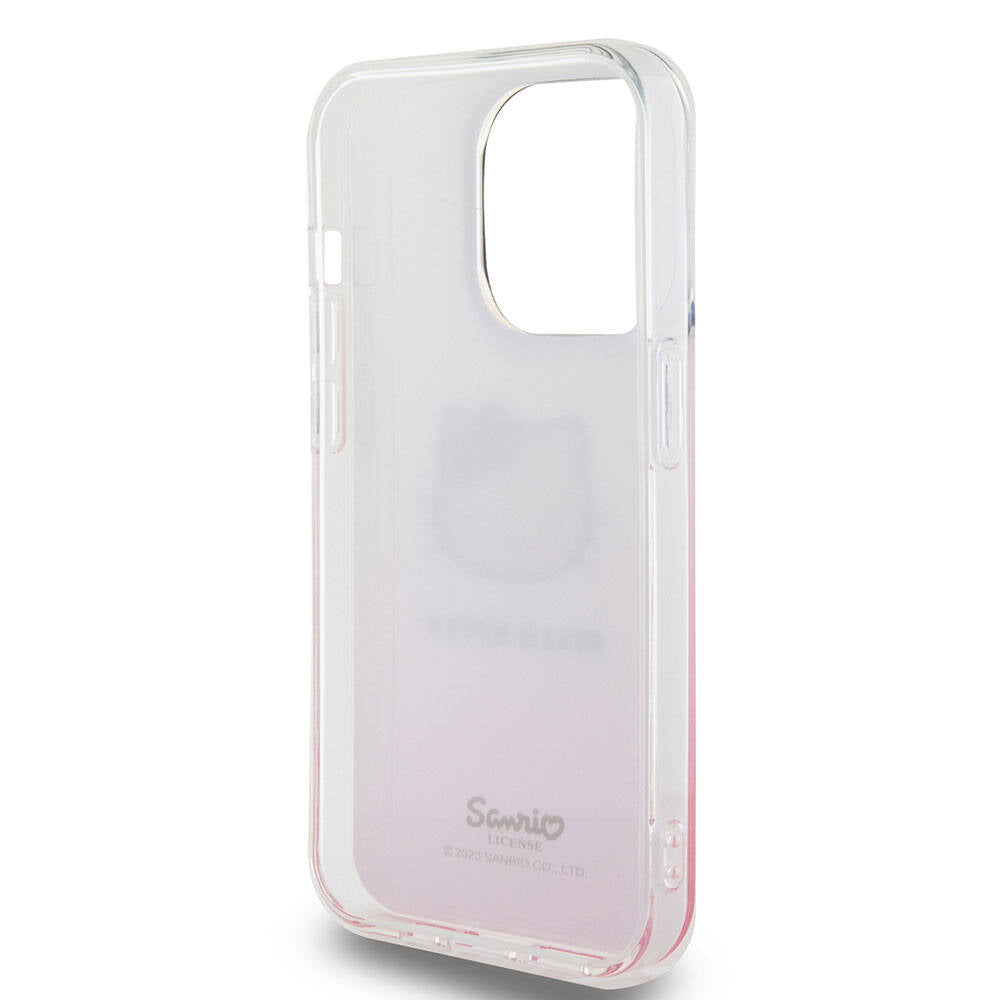 Apple iPhone 15 Pro Max Kılıf Hello Kitty Orjinal Lisanslı Yazı ve İkonik Logolu Elektroplating Kaplama Gradyan Kapak Mor