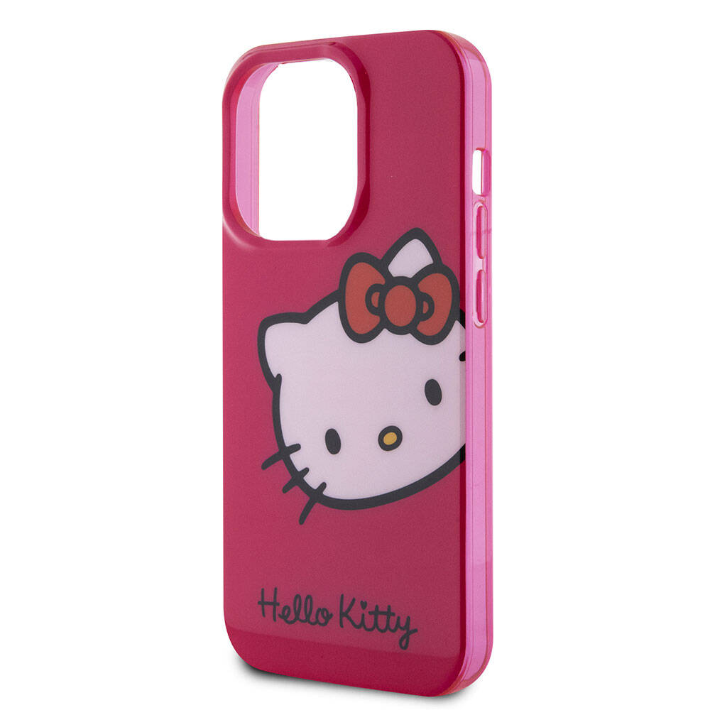 Apple iPhone 15 Pro Max Kılıf Hello Kitty Orjinal Lisanslı Yazı ve İkonik Logolu Kitty Head Kapak Pembe