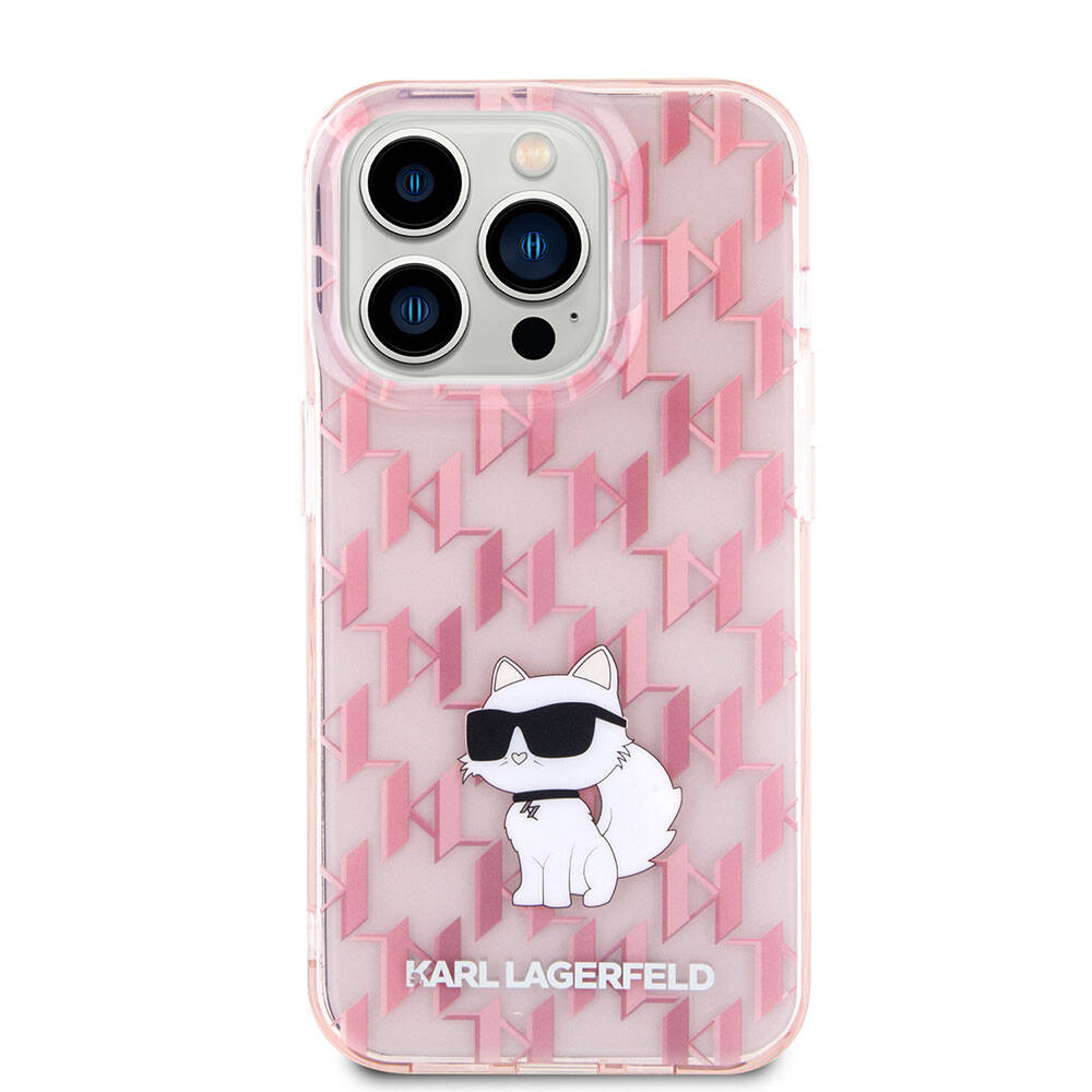 Apple iPhone 15 Pro Max Kılıf Karl Lagerfeld IML C Monogram Orjinal Lisanslı Kapak Pembe