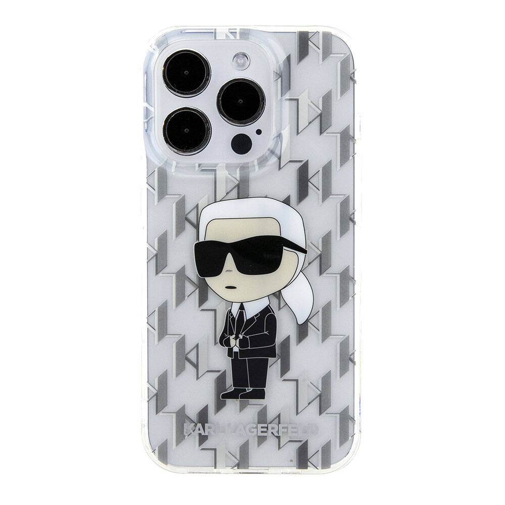 Apple iPhone 15 Pro Max Kılıf Karl Lagerfeld IML İkonik Monogram Orjinal Lisanslı Kapak Siyah
