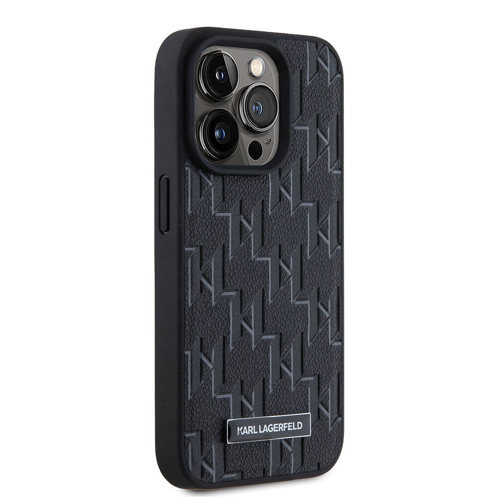 Apple iPhone 15 Pro Max Kılıf Karl Lagerfeld Orjinal Lisanslı Magsafe Şarj Özellikli KL Yazılı Hot Stamp Kapak Siyah
