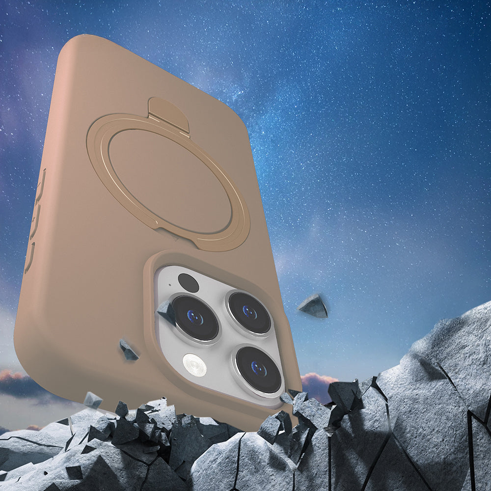 Apple iPhone 15 Pro Max Kılıf M-safe Şarj Özellikli Standlı Zore Samara Kapak Titanyum-Gri