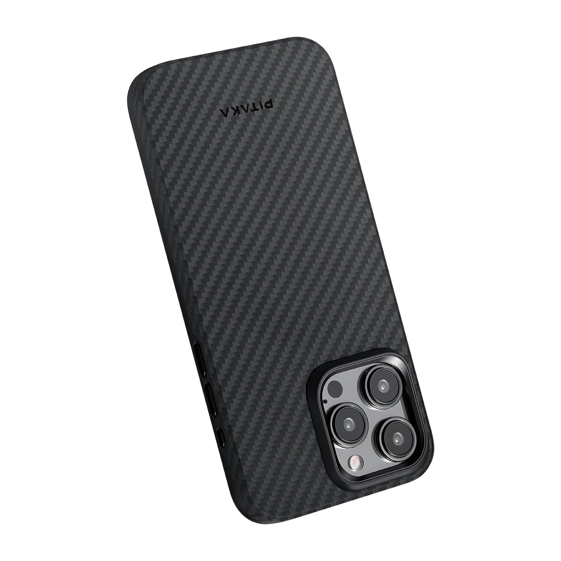 Apple iPhone 15 Pro Max Kılıf Magsafe Şarj Özellikli 1500D Aramid Fiber Pitaka Military-Grade Classic Serisi Black-Grey Twill Kapak Siyah-Gri