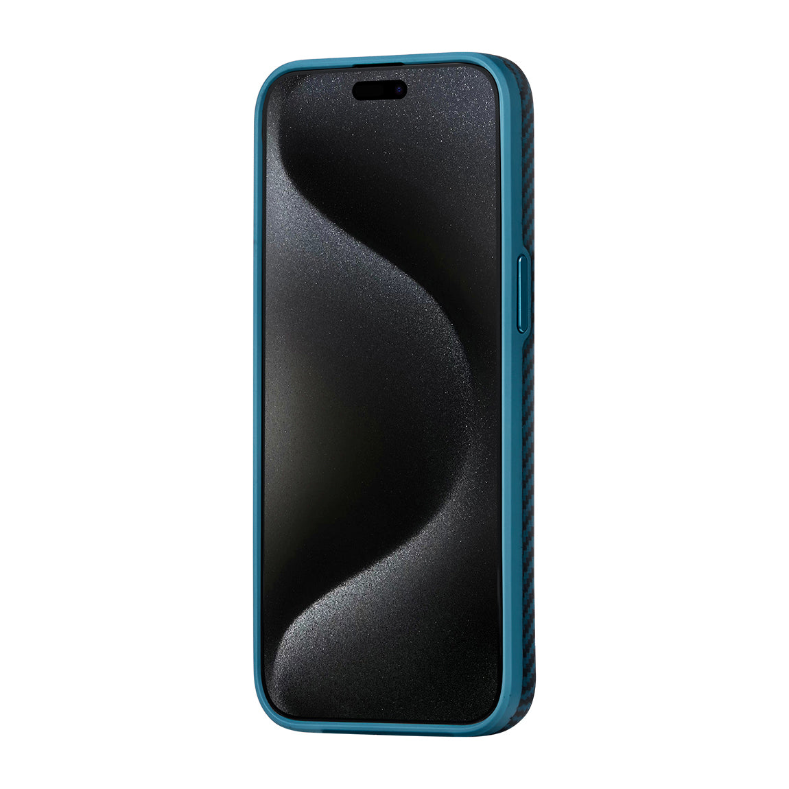 Apple iPhone 15 Pro Max Kılıf Magsafe Şarj Özellikli 1500D Aramid Fiber Pitaka Military-Grade Classic Serisi Black-Grey Twill Kapak Siyah-Mavi