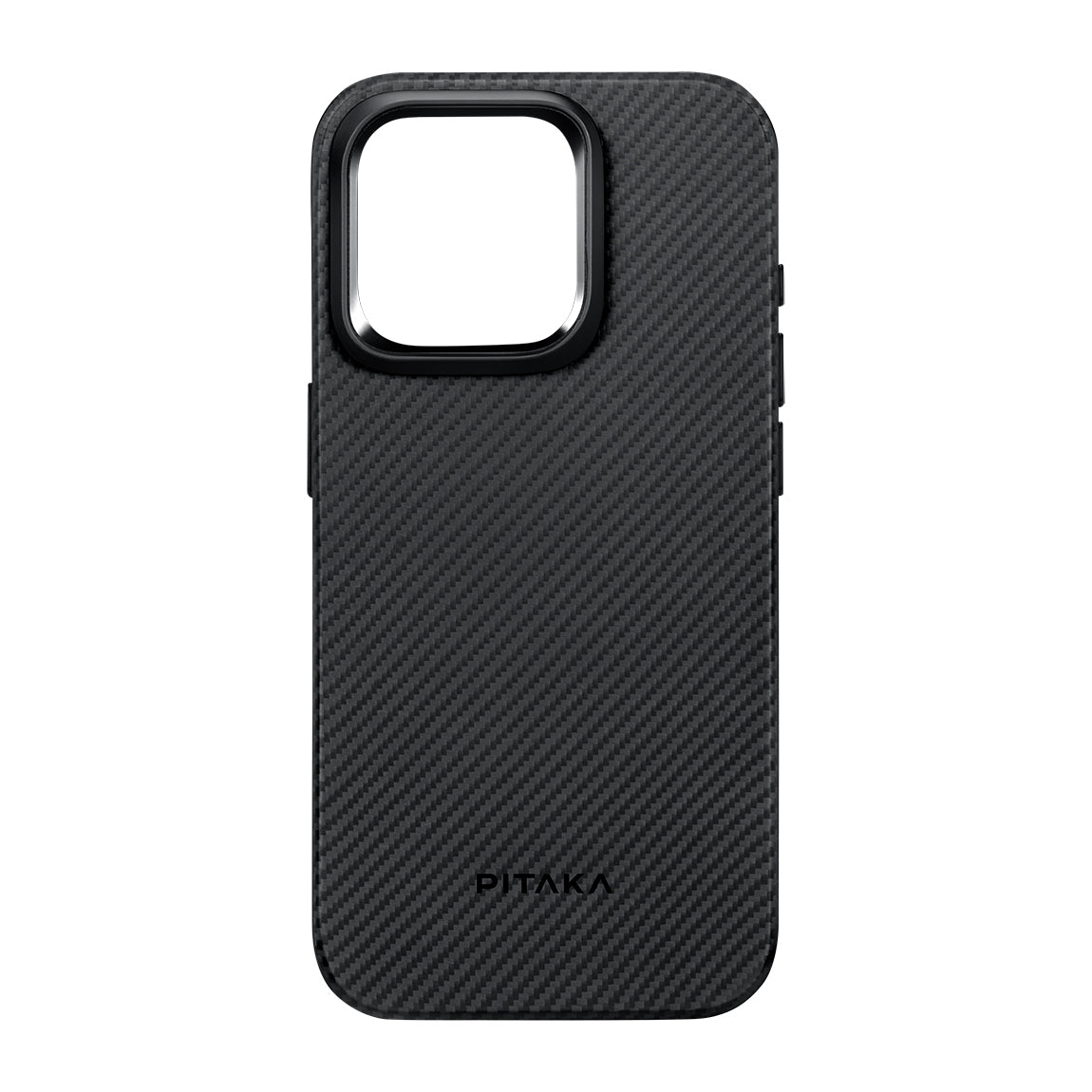 Apple iPhone 15 Pro Max Kılıf Magsafe Şarj Özellikli 600D Aramid Fiber Pitaka Military-Grade Classic Serisi Black-Grey Twill Kapak Siyah-Gri