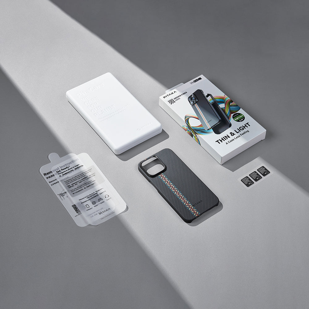 Apple iPhone 15 Pro Max Kılıf Magsafe Şarj Özellikli 600D Aramid Fiber Pitaka Tactile Woven Orchestra Serisi Rhapsody Kapak Siyah