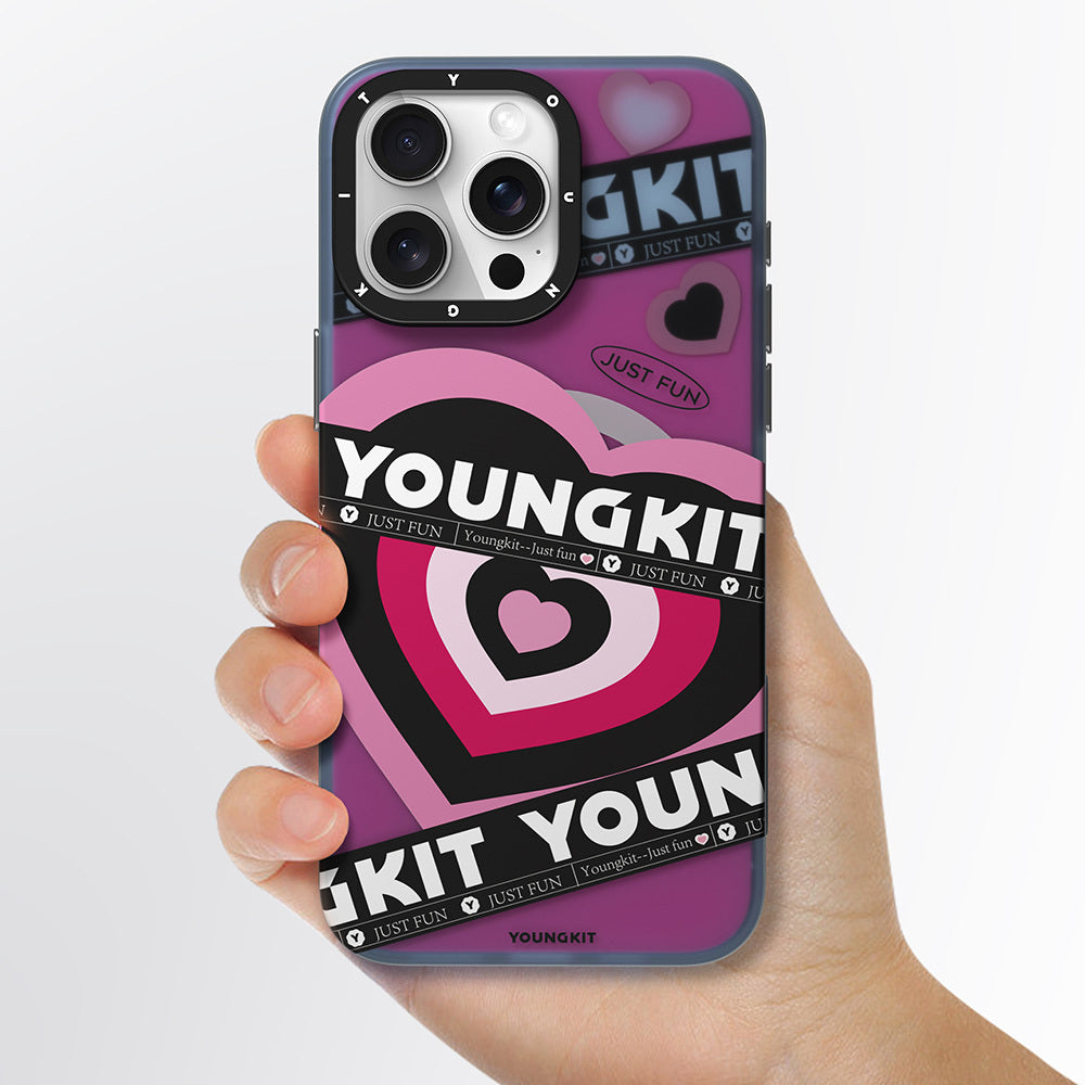 Apple iPhone 15 Pro Max Kılıf Magsafe Şarj Özellikli Airbagli Çift Katmanlı Youngkit Flipped Serisi Kapak Pembe Açık