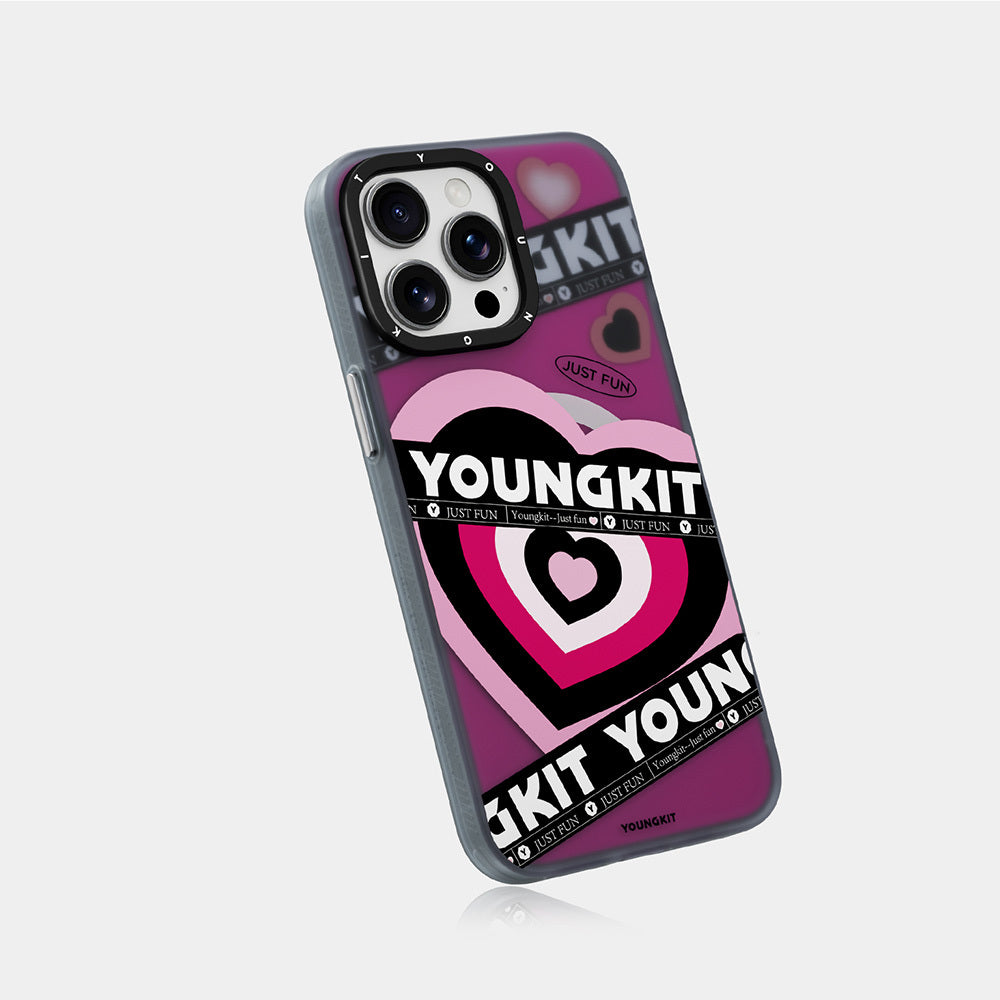 Apple iPhone 15 Pro Max Kılıf Magsafe Şarj Özellikli Airbagli Çift Katmanlı Youngkit Flipped Serisi Kapak Pembe Açık