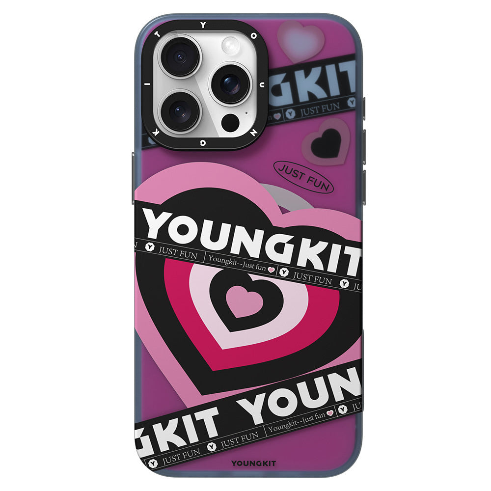 Apple iPhone 15 Pro Max Kılıf Magsafe Şarj Özellikli Airbagli Çift Katmanlı Youngkit Flipped Serisi Kapak Pembe