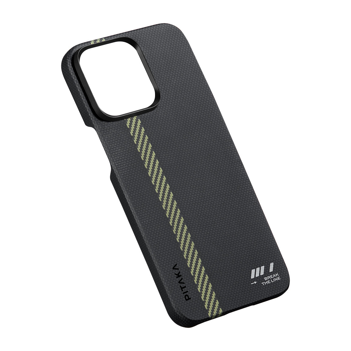 Apple iPhone 15 Pro Max Kılıf Magsafe Şarj Özellikli Aramid Fiber Pitaka Tactile Woven Break The Line Kapak Siyah