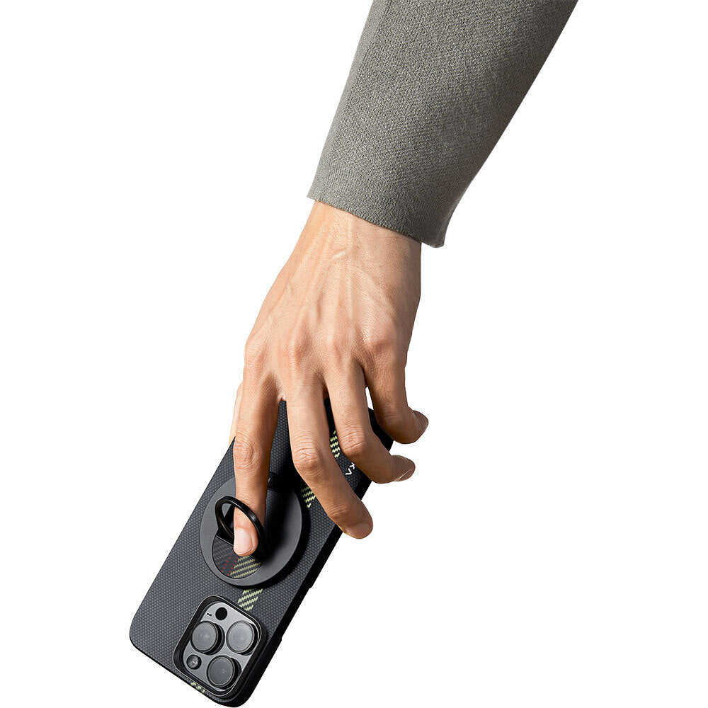 Apple iPhone 15 Pro Max Kılıf Magsafe Şarj Özellikli Aramid Fiber Pitaka Tactile Woven Break The Line Kapak Siyah