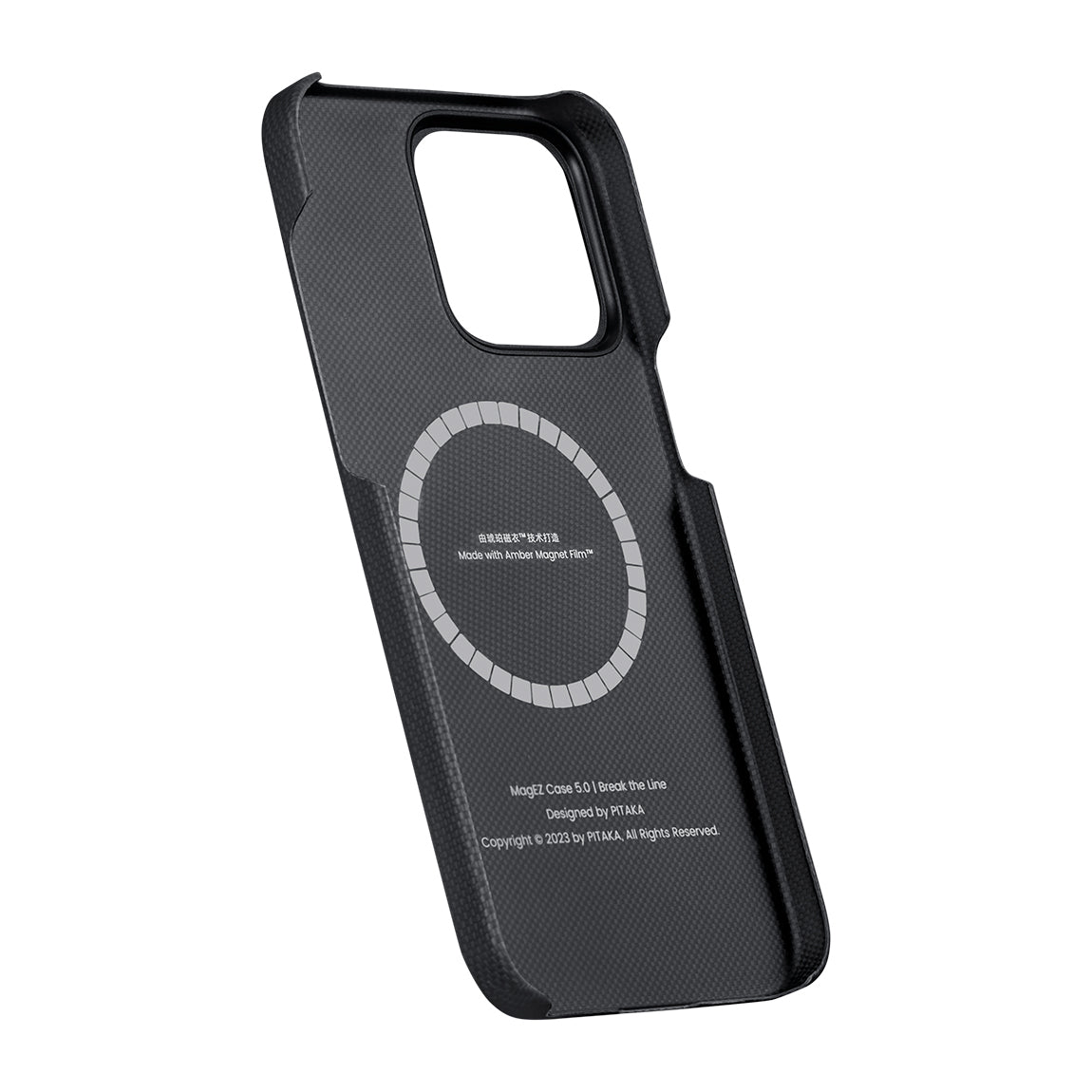 Apple iPhone 15 Pro Max Kılıf Magsafe Şarj Özellikli Aramid Fiber Pitaka Tactile Woven Break The Line Kapak Siyah