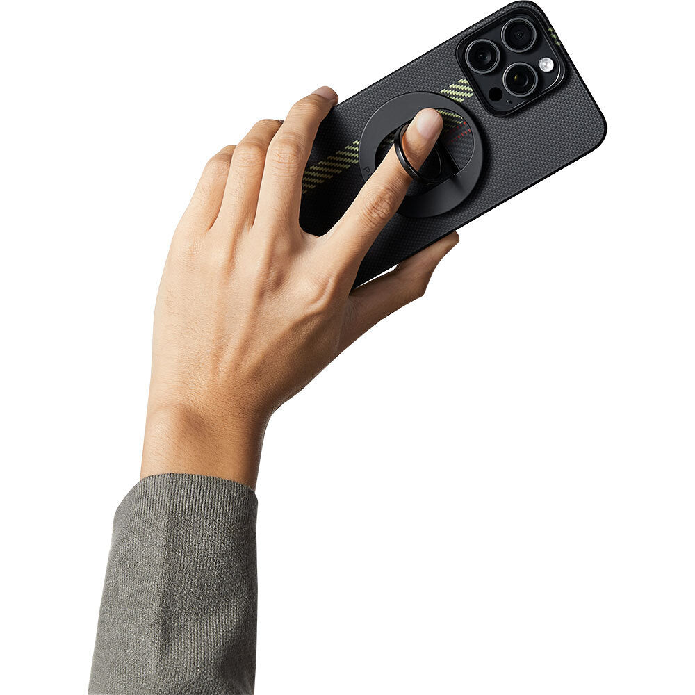 Apple iPhone 15 Pro Max Kılıf Magsafe Şarj Özellikli Aramid Fiber Pitaka Tactile Woven Break The Line Kapak Siyah