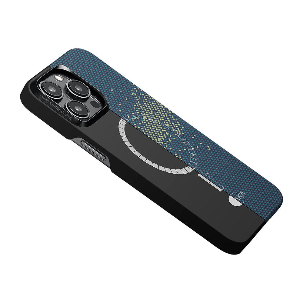 Apple iPhone 15 Pro Max Kılıf Magsafe Şarj Özellikli Aramid Fiber Pitaka Tactile Woven Starpeak Serisi Milky Way Galaxy Kapak Mavi