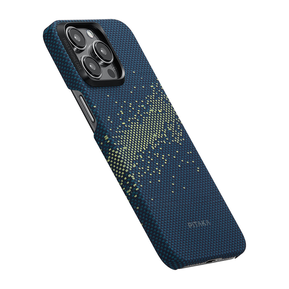 Apple iPhone 15 Pro Max Kılıf Magsafe Şarj Özellikli Aramid Fiber Pitaka Tactile Woven Starpeak Serisi Milky Way Galaxy Kapak Mavi