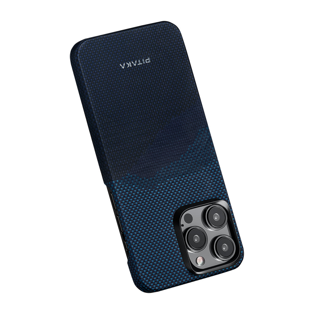 Apple iPhone 15 Pro Max Kılıf Magsafe Şarj Özellikli Aramid Fiber Pitaka Tactile Woven Starpeak Serisi Over The Horizon Kapak Mavi
