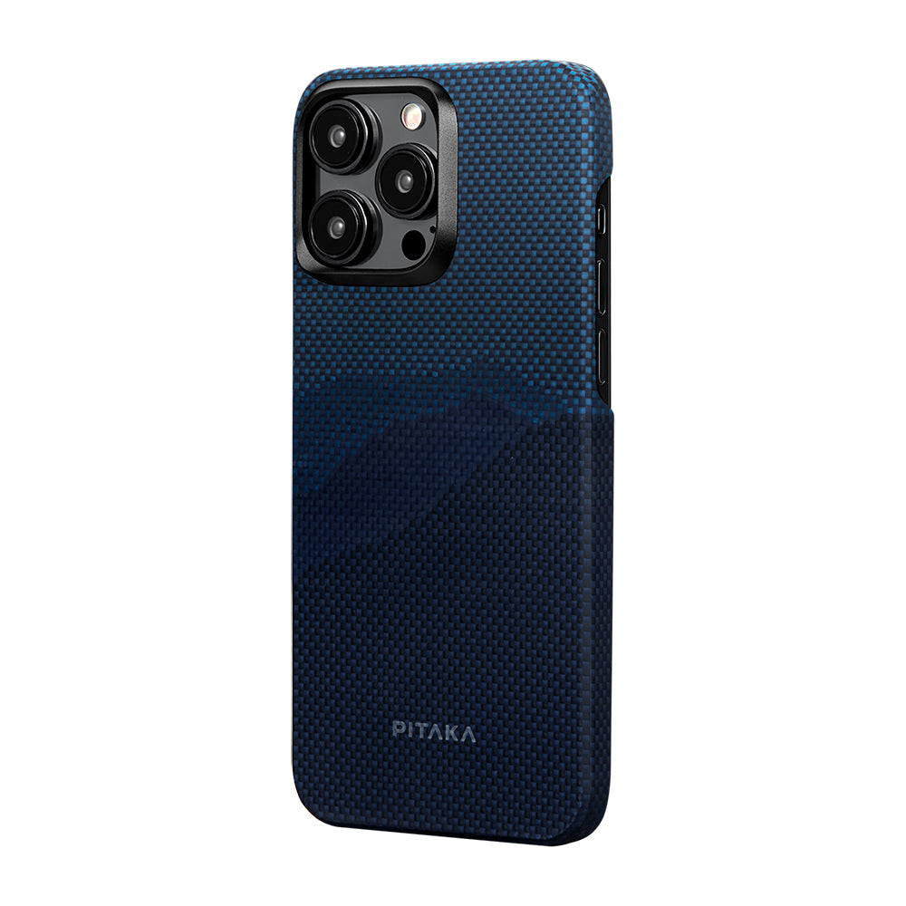 Apple iPhone 15 Pro Max Kılıf Magsafe Şarj Özellikli Aramid Fiber Pitaka Tactile Woven Starpeak Serisi Over The Horizon Kapak Mavi