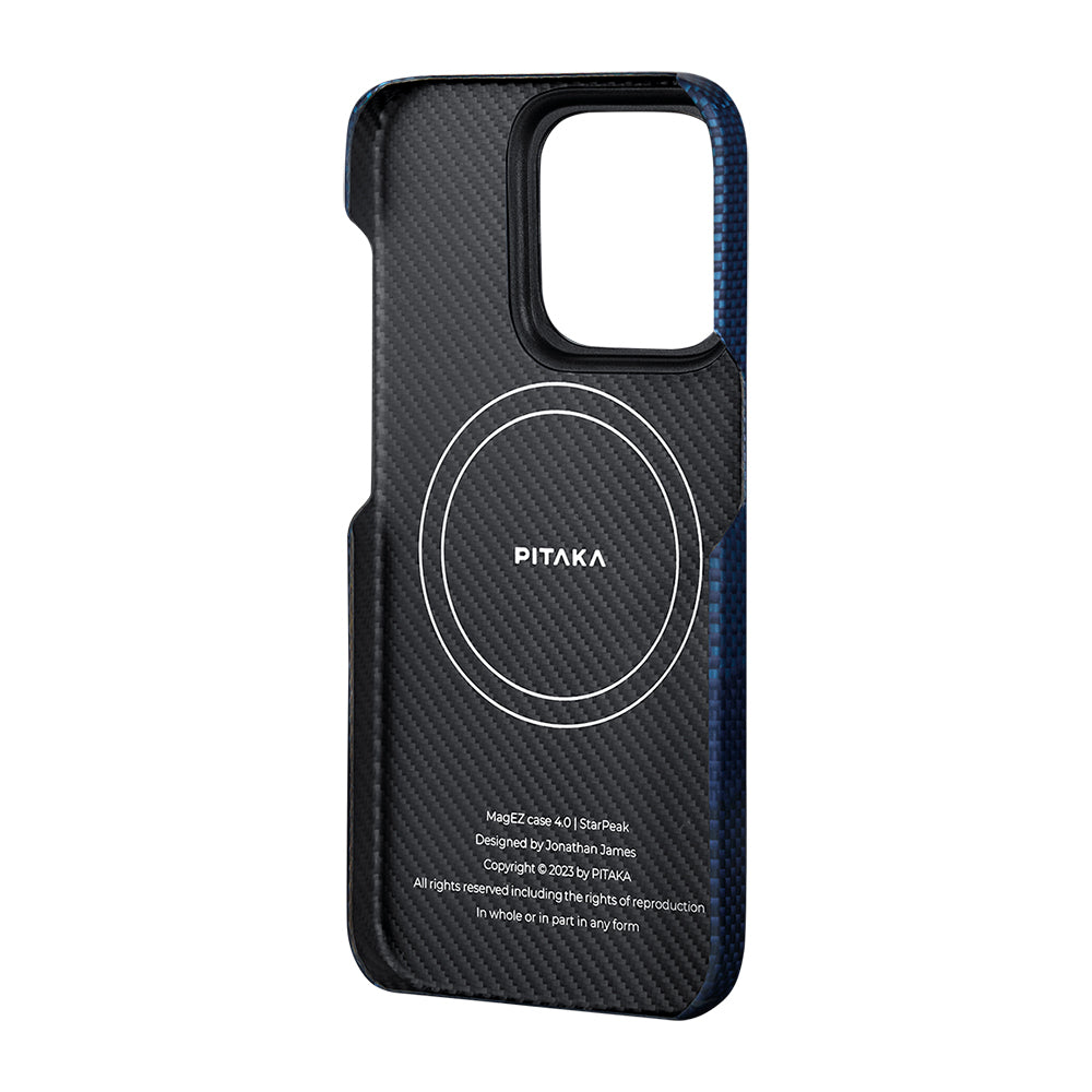 Apple iPhone 15 Pro Max Kılıf Magsafe Şarj Özellikli Aramid Fiber Pitaka Tactile Woven Starpeak Serisi Over The Horizon Kapak Mavi