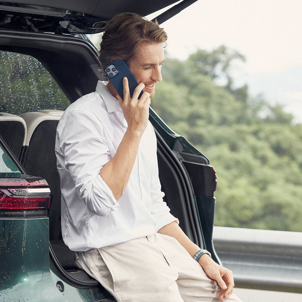 Apple iPhone 15 Pro Max Kılıf Magsafe Şarj Özellikli Aramid Fiber Pitaka Tactile Woven Starpeak Serisi Over The Horizon Kapak Mavi