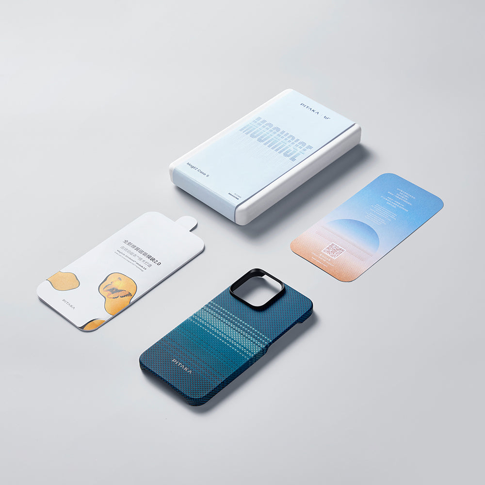 Apple iPhone 15 Pro Max Kılıf Magsafe Şarj Özellikli Aramid Fiber Pitaka Tactile Woven Sunset-Moonrise Serisi Moonrise Kapak Mavi