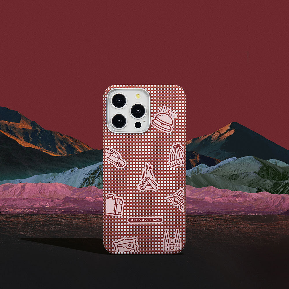 Apple iPhone 15 Pro Max Kılıf Magsafe Şarj Özellikli Awa Tasarımlı 1500D Aramid Fiber Pitaka Ultra-Slim Classic Serisi Bonfire Kapak Kırmızı