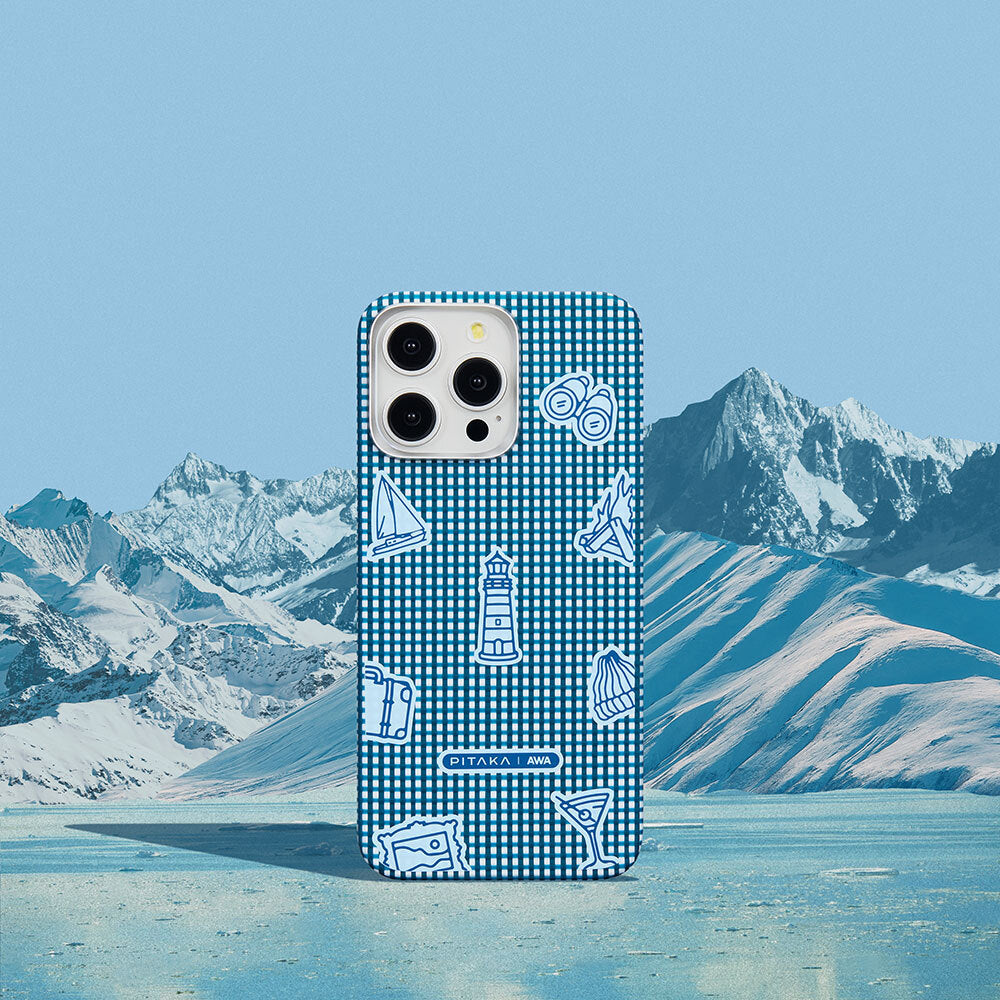 Apple iPhone 15 Pro Max Kılıf Magsafe Şarj Özellikli Awa Tasarımlı 1500D Aramid Fiber Pitaka Ultra-Slim Classic Serisi Ocean Kapak Mavi