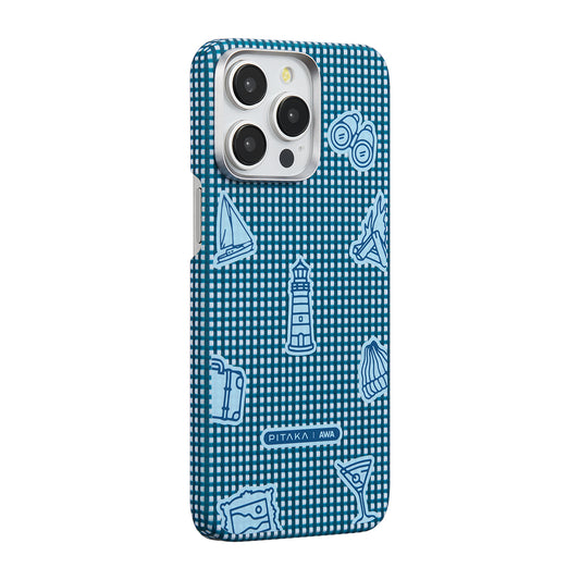 Apple iPhone 15 Pro Max Kılıf Magsafe Şarj Özellikli Awa Tasarımlı 1500D Aramid Fiber Pitaka Ultra-Slim Classic Serisi Ocean Kapak Mavi