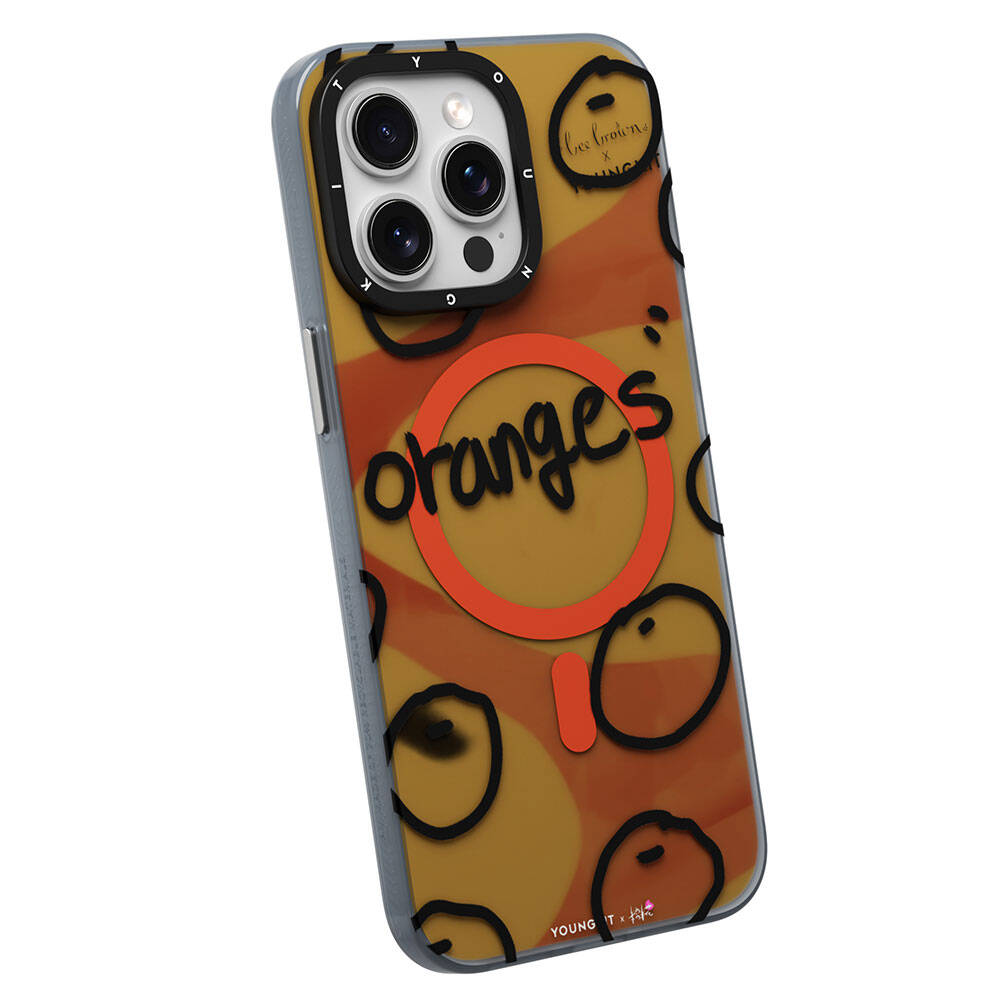Apple iPhone 15 Pro Max Kılıf Magsafe Şarj Özellikli Bee Brown Tasarımlı Youngkit Funny Serisi Kapak Turuncu