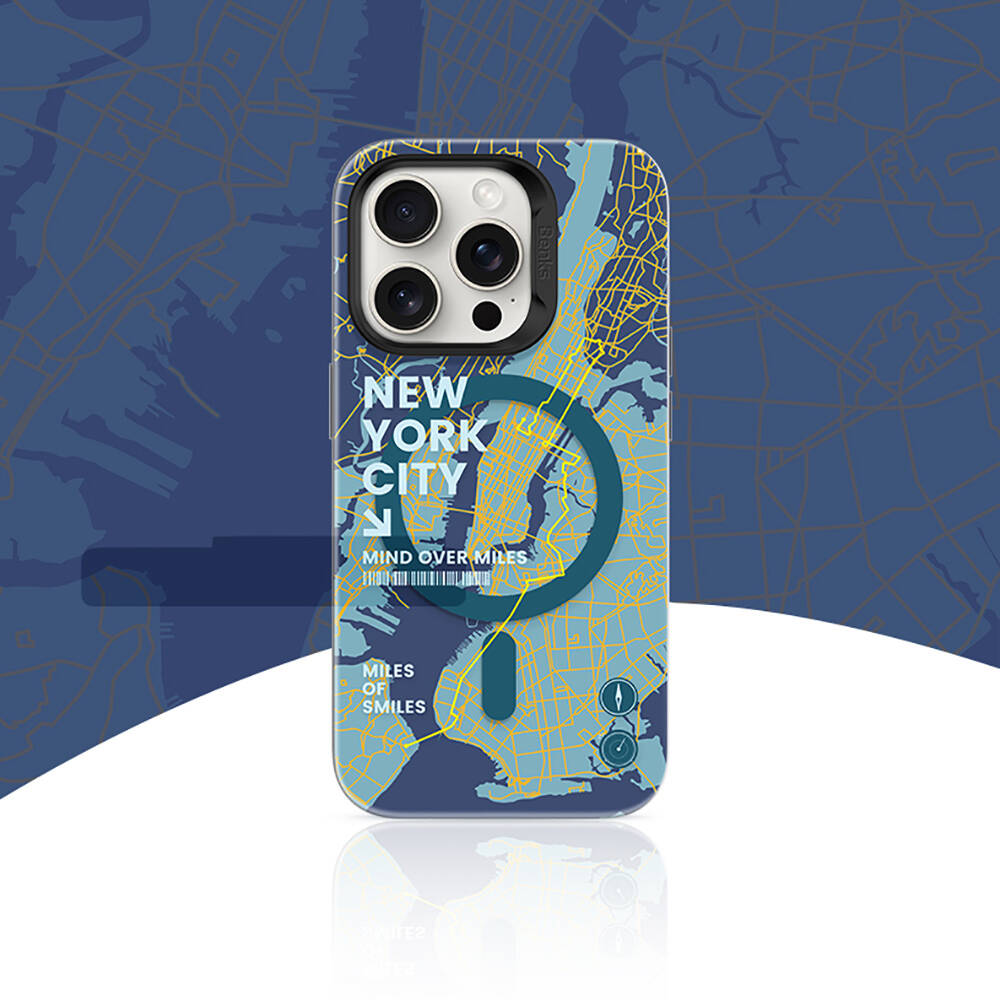 Apple iPhone 15 Pro Max Kılıf Magsafe Şarj Özellikli Benks City Serisi Kapak Mavi