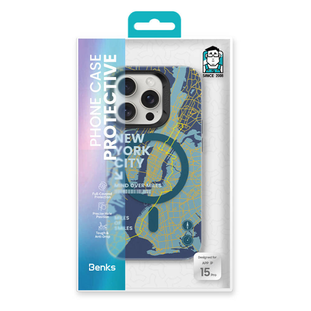 Apple iPhone 15 Pro Max Kılıf Magsafe Şarj Özellikli Benks City Serisi Kapak Siyah-Turuncu