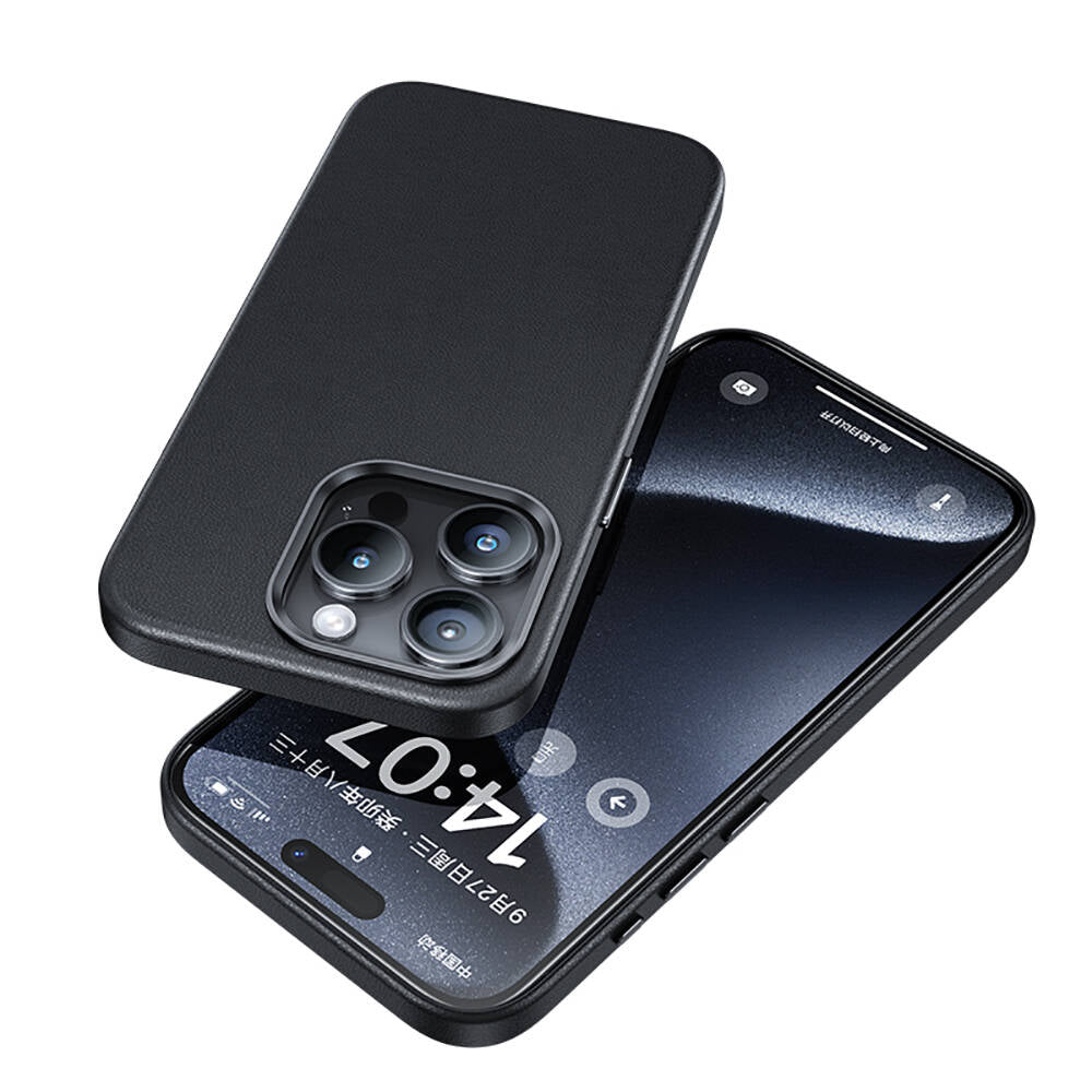 Apple iPhone 15 Pro Max Kılıf Magsafe Şarj Özellikli Benks Vintage Leather Kapak Siyah