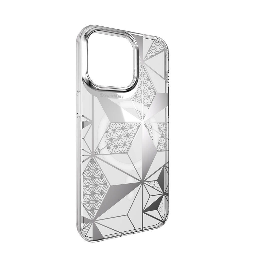 Apple iPhone 15 Pro Max Kılıf Magsafe Şarj Özellikli Çift IMD Baskılı Lisanslı Switcheasy Artist-M Asanoha Kapak Gri