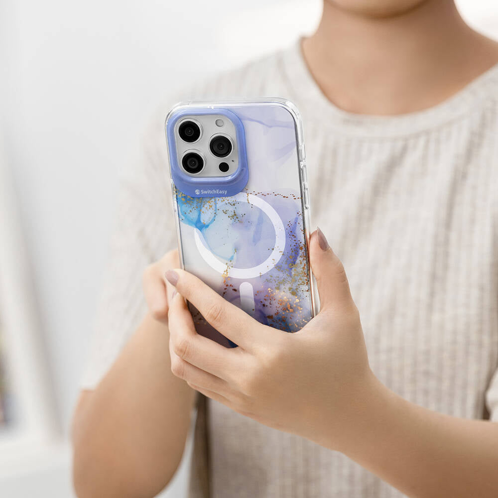 Apple iPhone 15 Pro Max Kılıf Magsafe Şarj Özellikli Çift IMD Baskılı Lisanslı Switcheasy Artist-M Veil Kapak Mor