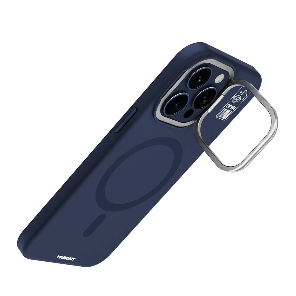 Apple iPhone 15 Pro Max Kılıf Magsafe Şarj Özellikli Kamera Standlı Youngkit Bitty Cream Kapak Siyah