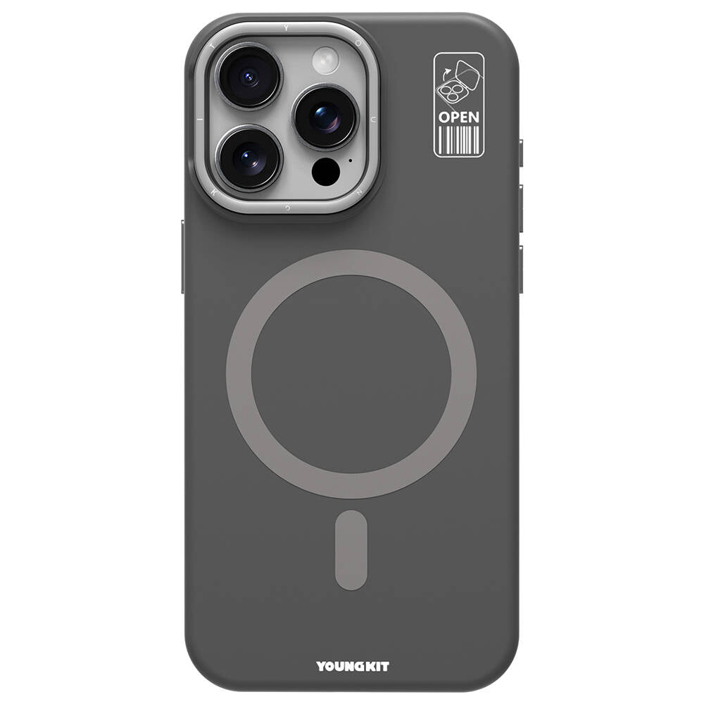 Apple iPhone 15 Pro Max Kılıf Magsafe Şarj Özellikli Kamera Standlı Youngkit Bitty Cream Kapak Siyah