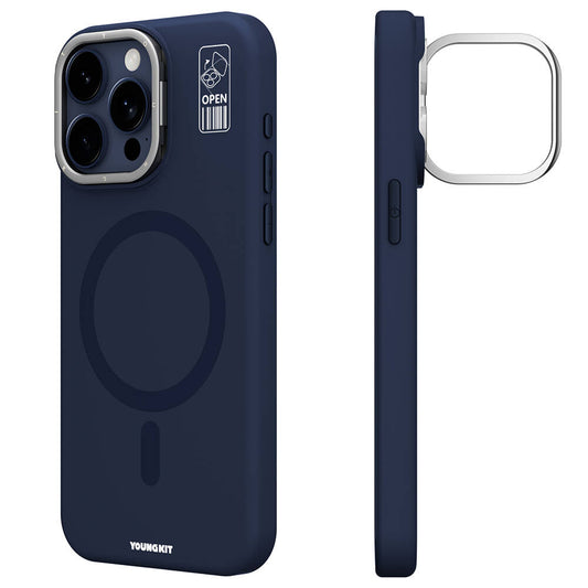 Apple iPhone 15 Pro Max Kılıf Magsafe Şarj Özellikli Kamera Standlı Youngkit Bitty Cream Kapak Mavi