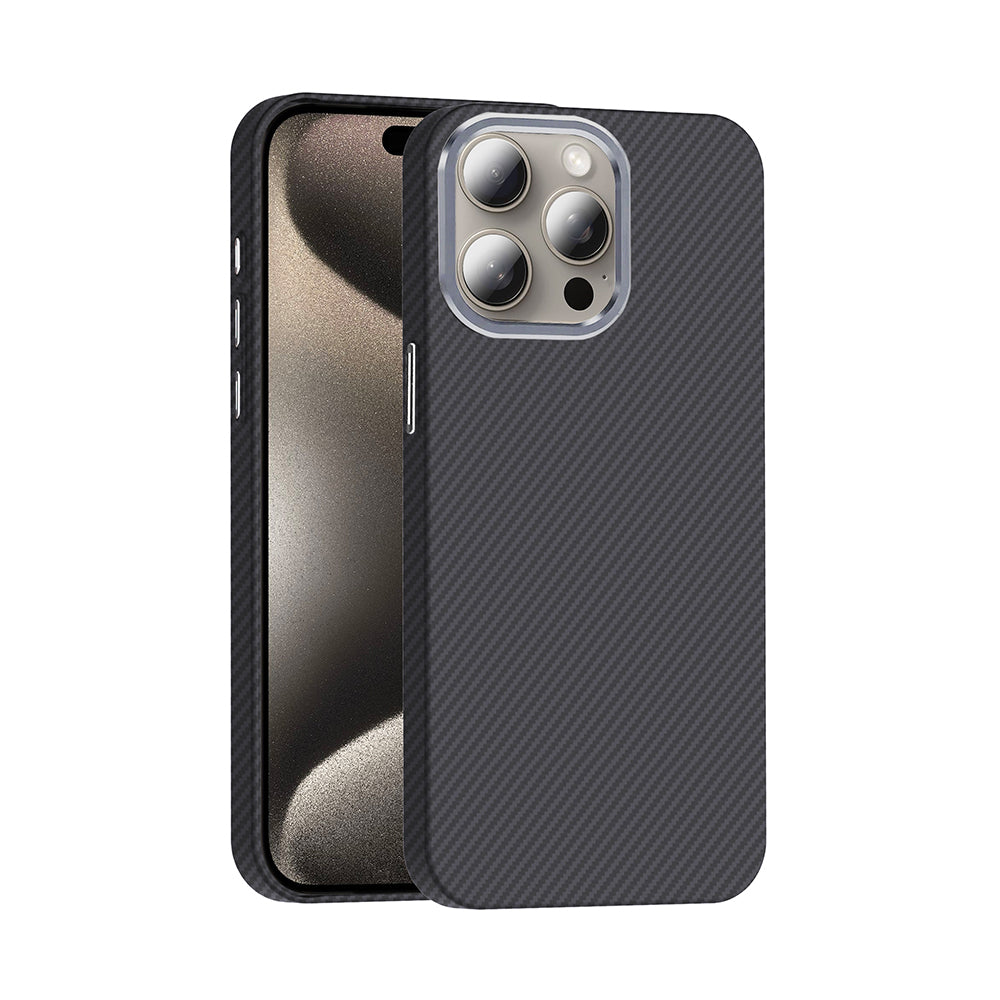 Apple iPhone 15 Pro Max Kılıf M-safe Şarj Özellikli Karbon Fiber Görünümlü Zore Gros Kapak Gri-Siyah