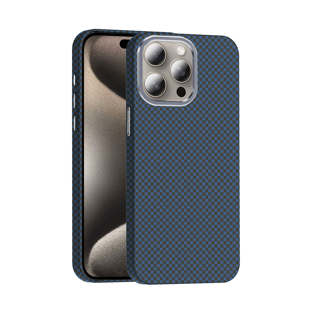 Apple iPhone 15 Pro Max Kılıf M-safe Şarj Özellikli Karbon Fiber Görünümlü Zore Gros Kapak Lacivert