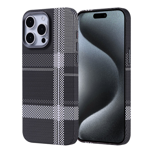 Apple iPhone 15 Pro Max Kılıf M-safe Şarj Özellikli Karbon Fiber Görünümlü Zore Nekst Kapak Gri-Siyah