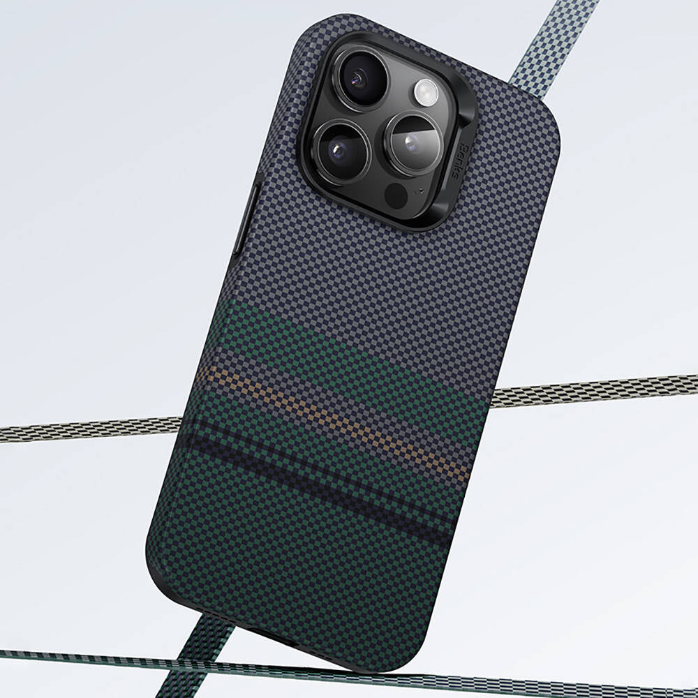 Apple iPhone 15 Pro Max Kılıf Magsafe Şarj Özellikli Karbon Fiber Tasarımlı Benks Aurora ArmorPro Kevlar Kapak Siyah