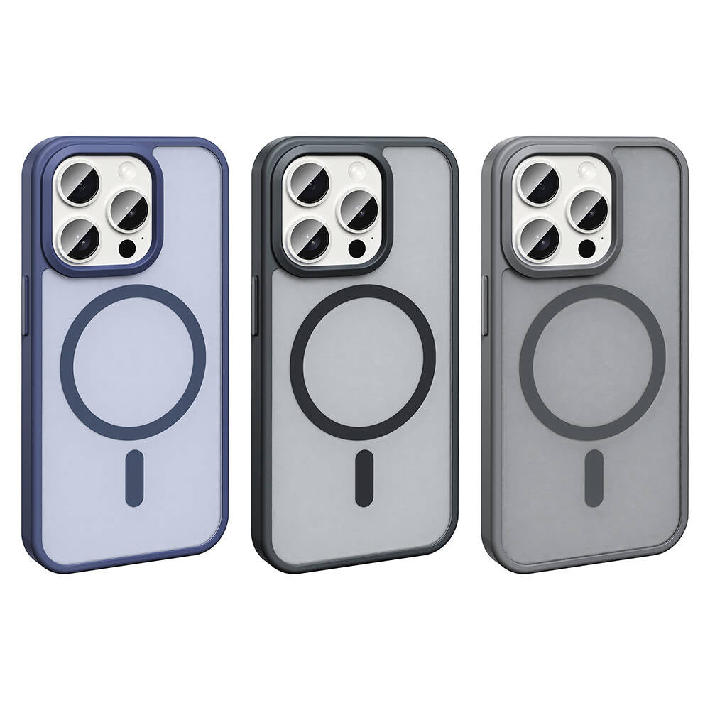 Apple iPhone 15 Pro Max Kılıf M-safe Şarj Özellikli Mat Arka Yüzey Zore Sio Kapak Gri