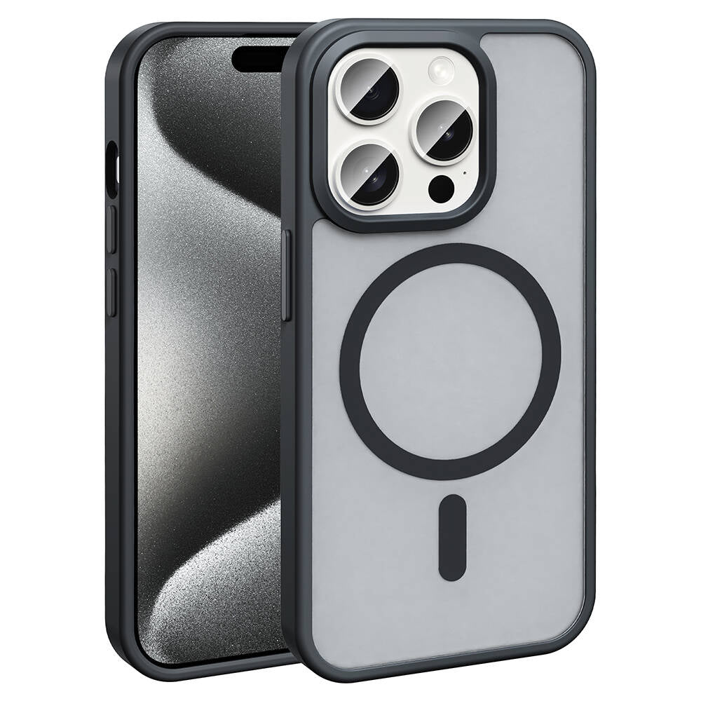 Apple iPhone 15 Pro Max Kılıf M-safe Şarj Özellikli Mat Arka Yüzey Zore Sio Kapak Gri