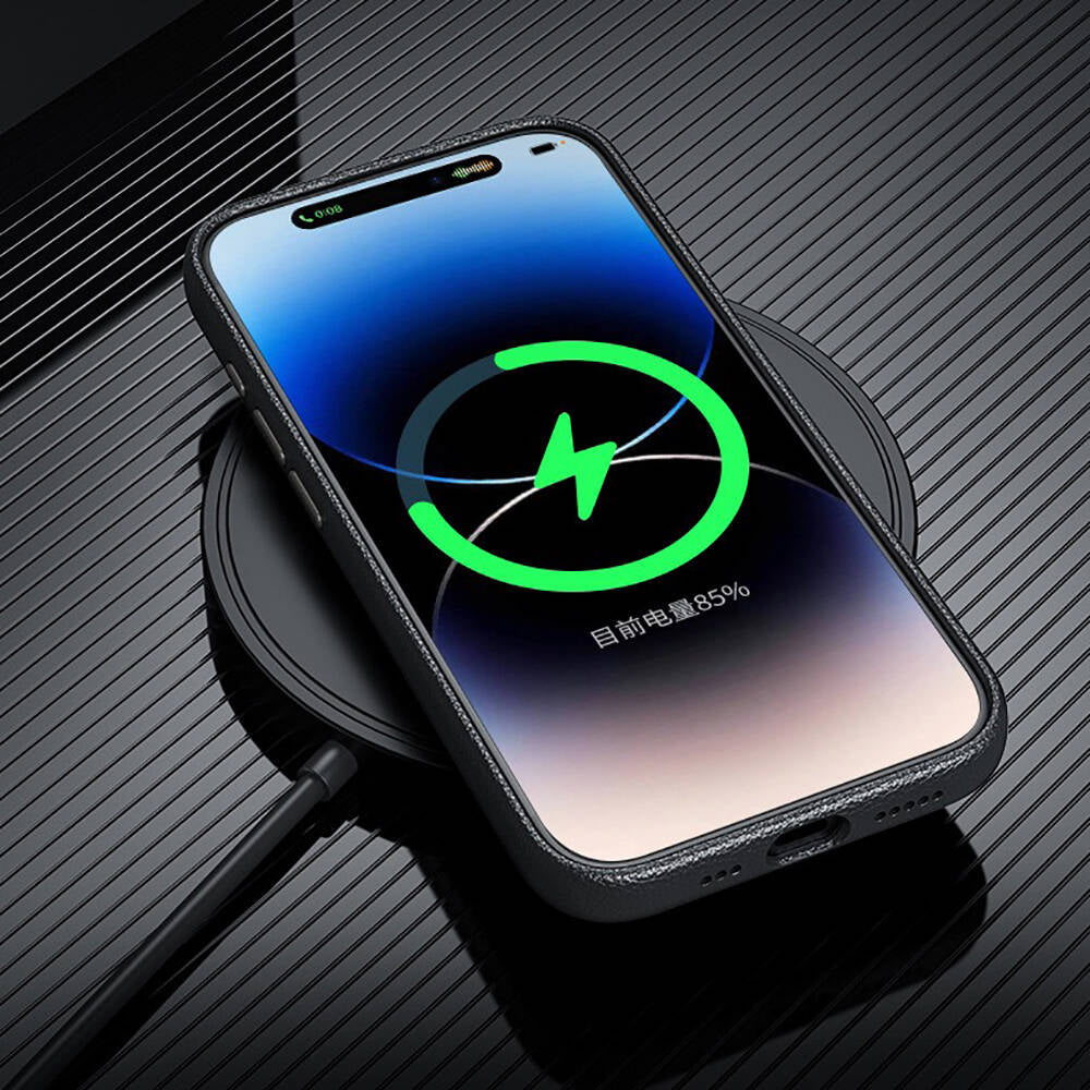 Apple iPhone 15 Pro Max Kılıf M-safe Şarj Özellikli PU Deri Zore Adora Kapak Siyah