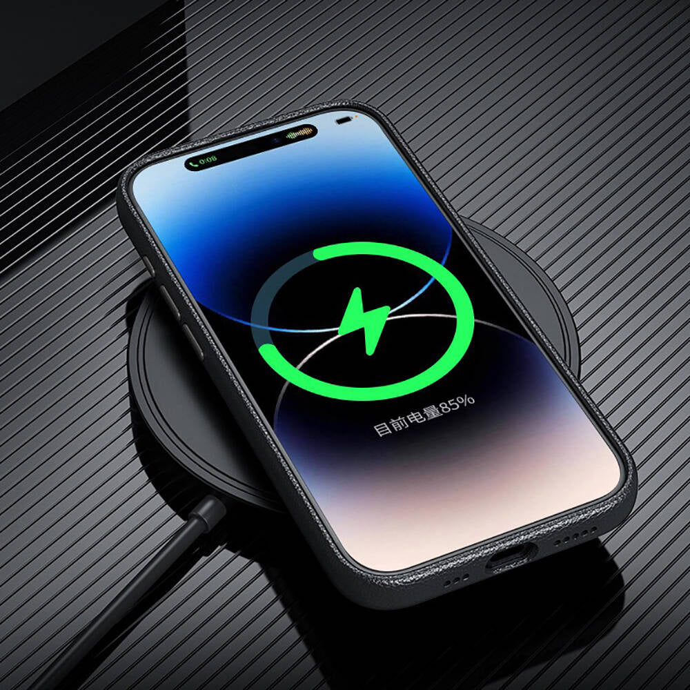 Apple iPhone 15 Pro Max Kılıf M-safe Şarj Özellikli PU Deri Zore Adora Kapak Koyu Gri