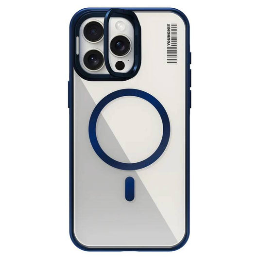 Apple iPhone 15 Pro Max Kılıf Magsafe Şarj Özellikli Sararma Önleyici Youngkit Crystal Grid Kapak Mavi