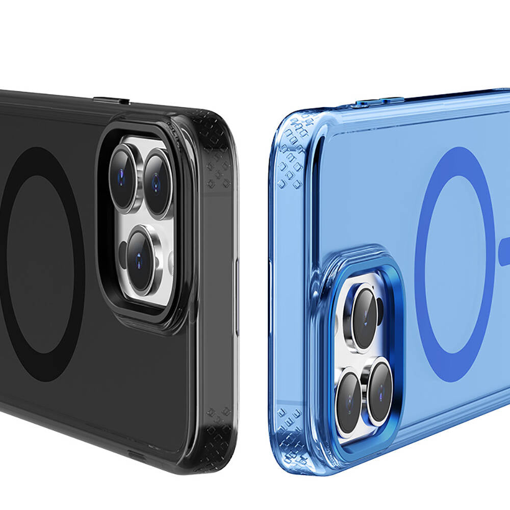 Apple iPhone 15 Pro Max Kılıf Magsafe Şarj Özellikli Saydam Arka Yüzey Recci Crystal Color Serisi Kapak Siyah