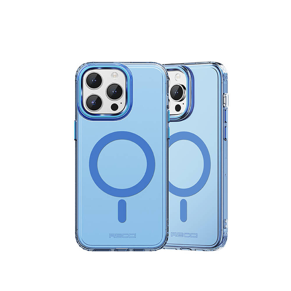 Apple iPhone 15 Pro Max Kılıf Magsafe Şarj Özellikli Saydam Arka Yüzey Recci Crystal Color Serisi Kapak Siyah