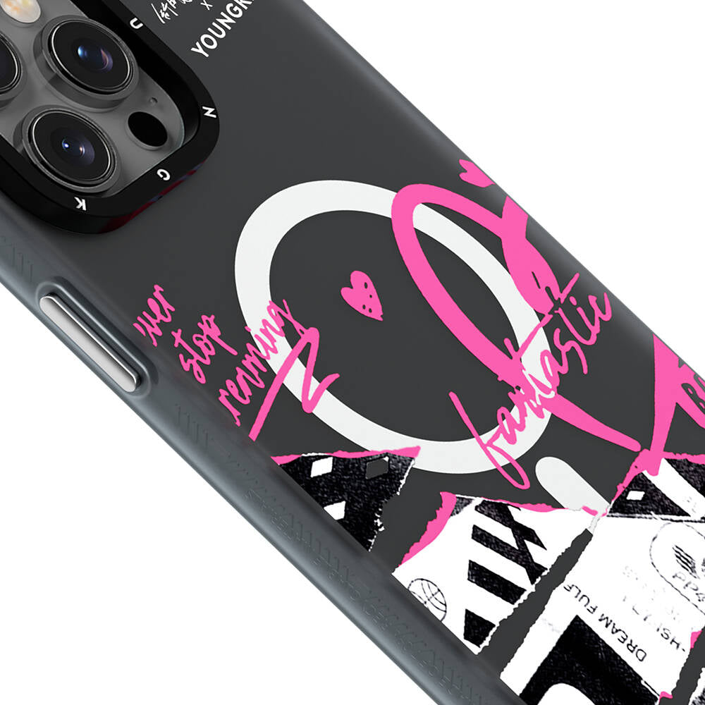 Apple iPhone 15 Pro Max Kılıf Magsafe Şarj Özellikli Shu Tasarımlı Youngkit Dreamland Serisi Kapak Pembe