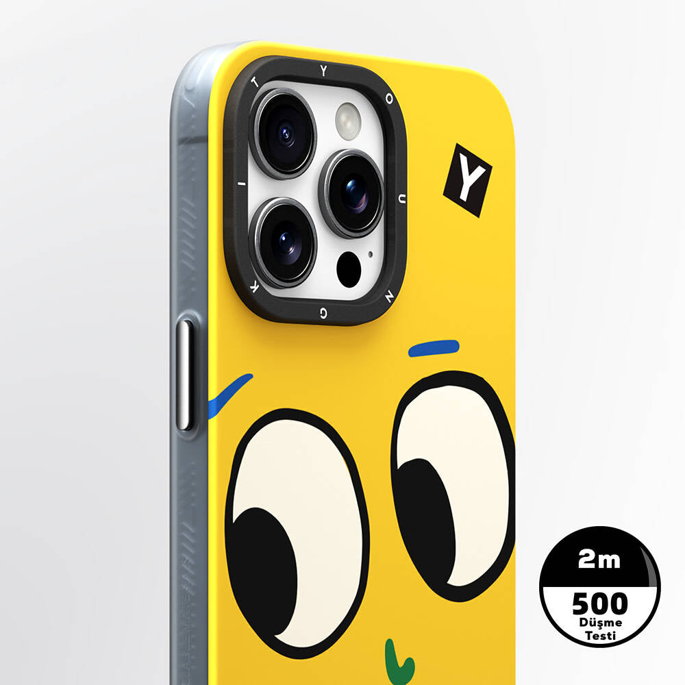 Apple iPhone 15 Pro Max Kılıf Magsafe Şarj Özellikli Sunshine Tasarımlı Youngkit Daily Happy Serisi Kapak Siyah-Sarı