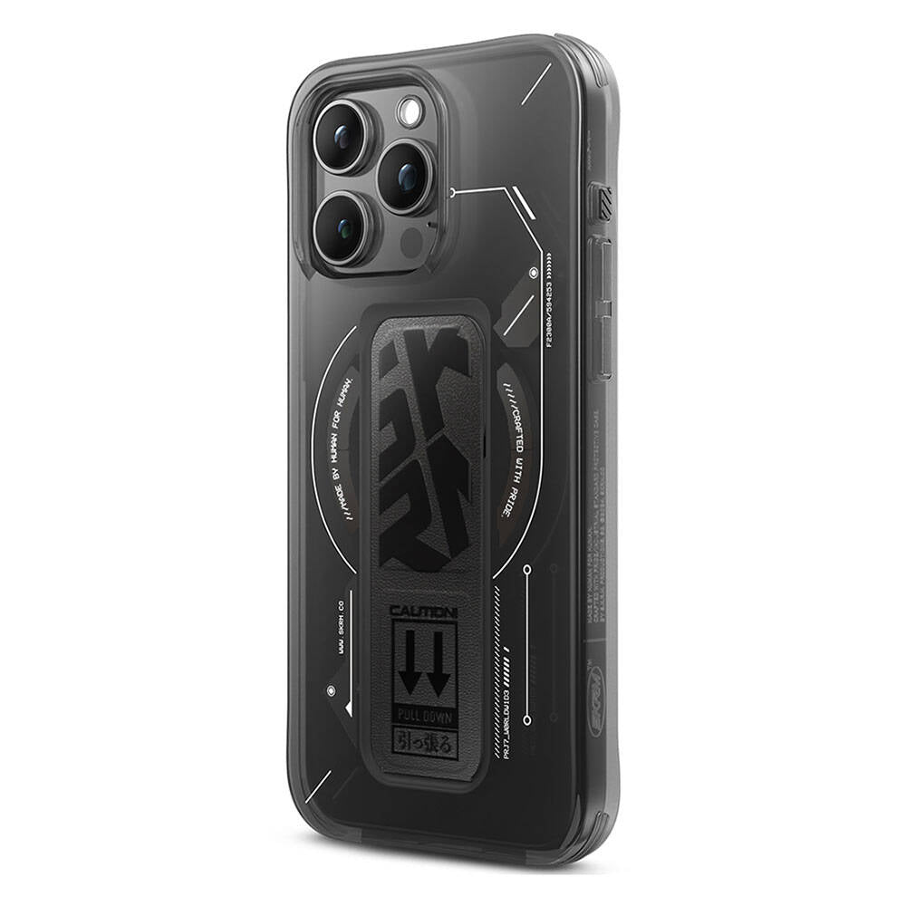 Apple iPhone 15 Pro Max Kılıf Magsafe Şarj Özellikli Teknoloji Desenli Standlı Skinarma Helio Kapak Siyah